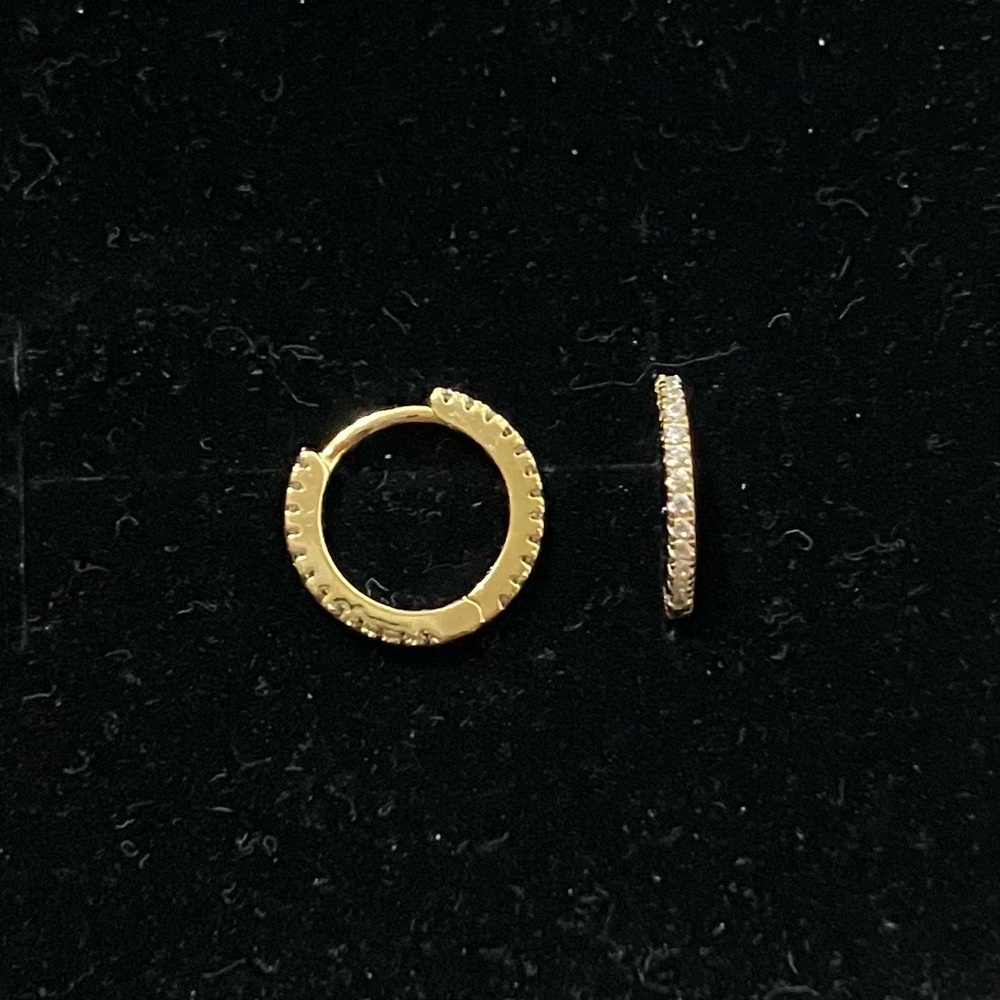 Sterling Silver 925 Gold Plated Pave Huggie Hoops